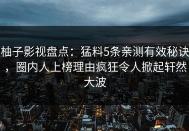 柚子影视盘点：猛料5条亲测有效秘诀，圈内人上榜理由疯狂令人掀起轩然大波